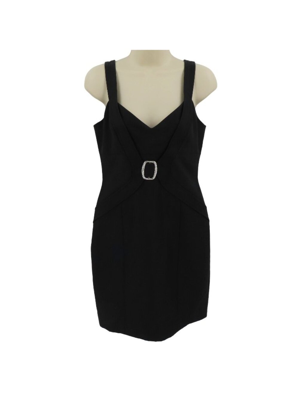 David Meister Womens 2 Black V Neck Sleeveless Sheath Cocktail Dress Rhinestone